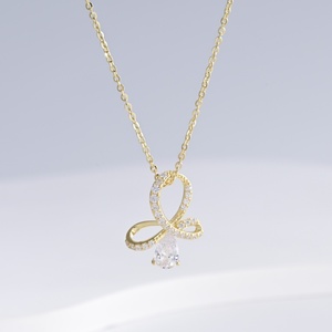 custom plata 925 sterling silver round zircon pendant <b>necklace</b> Minimalist 14k gold plated butterfly charm <b>necklaces</b> for women - Product Image 2
