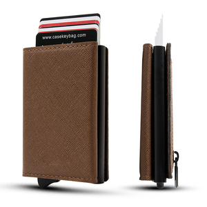 Casekey Custom Logo Modern Smart <b>Wallet</b> Card <b>Holder</b> Magnetic Metal Card Case Rfid PU Saffiano Leather Credit Card <b>Holders</b> - Product Image 4