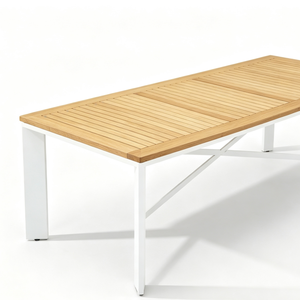 Tables de salle à manger d'extérieur résistantes aux intempéries en teck de Birmanie et en alliage d'aluminium pour villa, hôtel, cour - Product Image 5