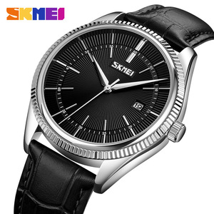 Skmei Men's Quartz Watch Black Leather Strap Analog Date Display Business Casual Watch 11mm Thickness 30M Waterproof - Product Image 5