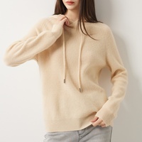 Pull à capuche en tricot côtelé pour femme, 30% cachemire, avec cordon de serrage, tricot chaud automne-hiver, sur mesure