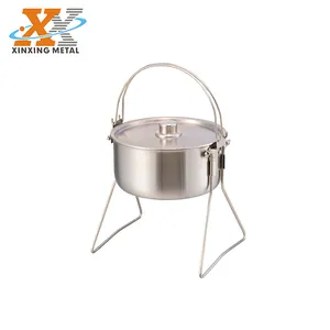 Panci memasak portabel dapur Outdoor, peralatan masak Stainless Steel berdiri anti lengket lambat