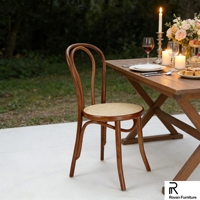 Nouvelle Chaise de Salle à Manger Élégante en Bois, avec Dossier Courbé à Double Cerceau et Assise en Rotin Tressé, Chaise en Bois Massif pour Café, Mariage, Événement, Location