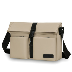 Multi-Compartment Waterproof PU Techwear Style Dual Front Pocket Flap <b>Crossbody</b> Sling <b>Bag</b> for Daily Commuting - Product Image 1