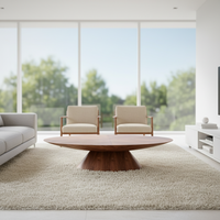 Table basse ovale moderne et minimaliste pour salon avec panneau en placage de noyer