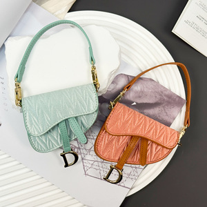 Luxury Designer <b>Inspired</b> Ruched Saddle Mini Bag Women Top Handle Crossbody Bag With D Charm - Product Image 3