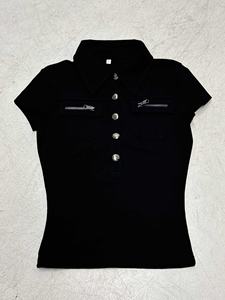 Camiseta de Cuello Polo Ajustada para Mujer, con Bolsillo con Cremallera, Manga Corta, Botones, Estilo Y2K, Moda Urbana - Product Image 6