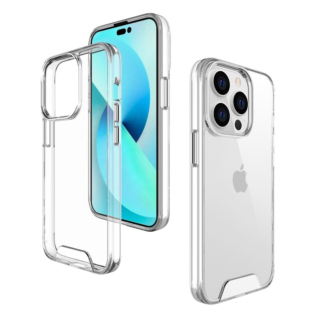 Clear Acrylic Metal Buttons TPU PC Transparent Smartphone Cover Bulk Protector Phonecase for iPhone 15 14 13