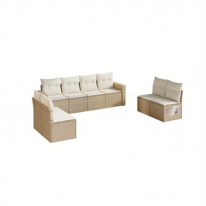 Conjunto de Sofás de Jardín Beige, Muebles de Ratán para Exteriores, Diseño Contemporáneo Impermeable, Cojines de Espuma de Alta Densidad - Product Image 1