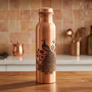 Premium Royal Peacock Printed Pure Copper Water <b>Bottle</b> Modern Meenakari Design Leak-Proof Eco-Friendly Home Office Sports <b>Flask</b> - Product Image 4