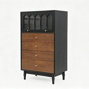 Retro Style Solid Wood <strong>Chest</strong> <strong>of</strong> <strong>Drawers</strong> Living Room Storage Cabinet Multi Functional Dark Walnut Color Furniture - Product Image 3