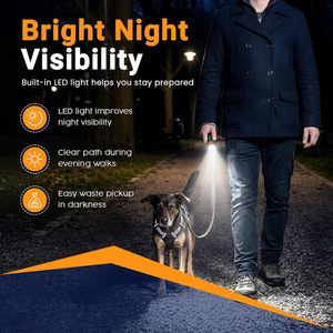 Lampe torche LED pour ramassage de crottes de chien à fixer au laisse, distributeur de sacs à déjections pour animaux, 1 rouleau de sacs poubelles pour animaux, support de sacs à crottes - Product Image 2