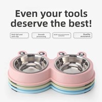 Bols pour chiens et chats en forme de grenouille, doubles bols durables en plastique, mangeoires antidérapantes, accessoires, vente en gros disponible, fabriqués à Jinhua Xuzhou