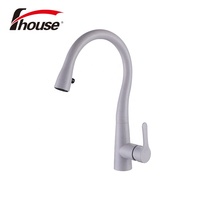 Robinet de cuisine moderne monotrou en acier inoxydable brossé, mitigeur à poignée unique avec douchette extractible en céramique et capteur tactile intégré