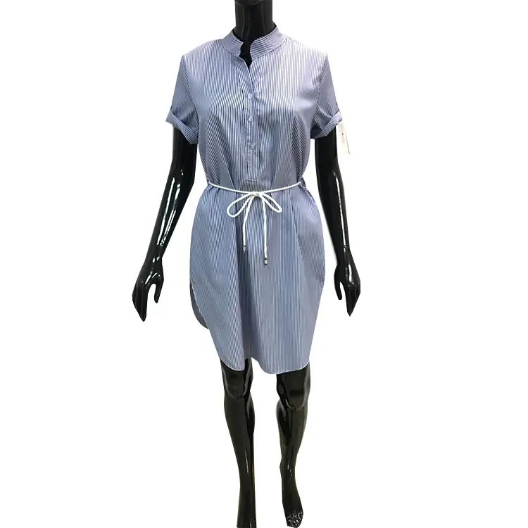 M3 Moda 2019 Summer Elegant Office Day Wear Striped Casual Women Cotton Dresses