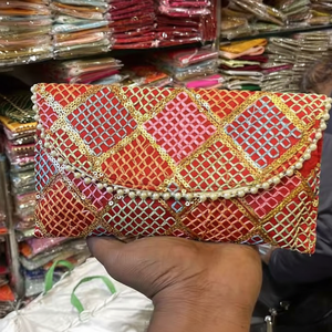 Handmade Women's Embroidered Rhombus Shape Thread Work Clutch <b>Wedding</b> Favor Return Gift for <b>Guests</b> Indian <b>Handbag</b> Clutch - Product Image 1