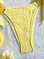 Ensemble bikini Y2K texturé à motifs floraux, haut triangle à nouer style halter, nœud latéral, maillot de bain coupe haute pour femme, décor marguerite, tenue de plage