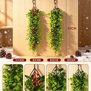 Jiehui Artificial Eucalyptus Vine With Red Berries 60cm <b>Wall</b> Hanging Decoration For Christmas Home <b>Decor</b> - Product Image 5