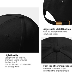 Casquette de baseball personnalisée en coton à 6 panneaux, unie, réglable, pour sports de plein air, noire, avec logo brodé, vente en gros - Product Image 6