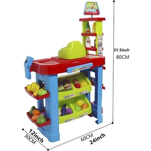 Chariot de comptoir de supermarché pour 2 enfants et plus de 30 pièces, accessoires alimentaires de jeu inclus avec Machine de <span class=keywords><strong>caisse</strong></span> <span class=keywords><strong>enregistreuse</strong></span> - Product Image 6