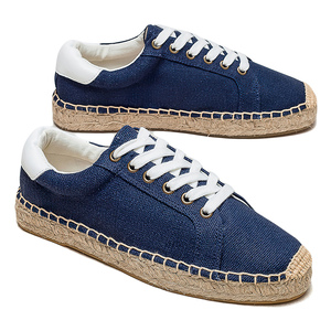 Zapatos de Lona Azul Marino Casuales de Moda para Mujer, Alpargatas con Cordones, <span class=keywords><strong>Zapatillas</strong></span> Antideslizantes para Mujer, Plataforma de Yute, Calzado Cómodo - Product Image 2