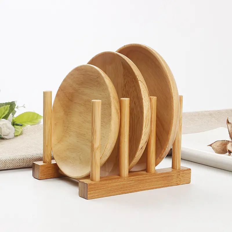 Wholesale Cheap 3 Slots Bamboo Drying Storage Rack for Dish, Bowl, Cup, Pot Lid and Book
