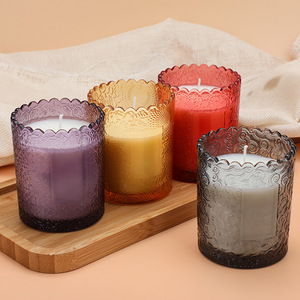 Barattolo di vetro con candela per aromaterapia per aromaterapia con figure goffrate vuote di colore rosso giallo grigio - Product Image 1