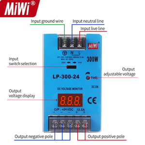 Alimentation à découpage sur rail DIN MiWi LP-300-12 300W <span class=keywords><strong>23A</strong></span> <span class=keywords><strong>12V</strong></span> pour systèmes PLC et équipements de contrôle industriel - Product Image 3