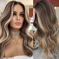 Peluca de cabello humano de encaje Frontal 13X4 de Color Rubio resaltado, cabello humano alineado con cutícula, peluca con encaje frontal de onda suelta sin pegamento para mujer