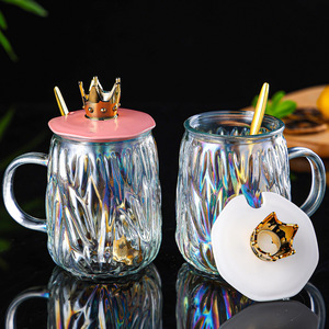 New vương miện văn phòng Mug với thủy tinh đầy màu sắc xử lý nhiệt đới muỗng Electroplated cốc cà phê khả năng chịu nhiệt và phá vỡ - Product Image 5