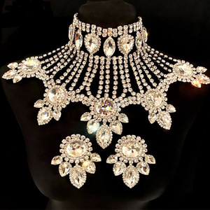 Fashion Exaggerated Rhinestone Necklace Personality Luxury Multi-layer Water Drop Necklace Shiny Earrings Necklace <strong>Jewelry</strong> <strong>Set</strong> - Product Image 3