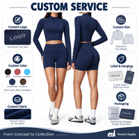 Ensemble de sport sans couture pour femme avec logo personnalisé, veste courte zippée et short cycliste, tenue de fitness et de sport, vente en gros usine