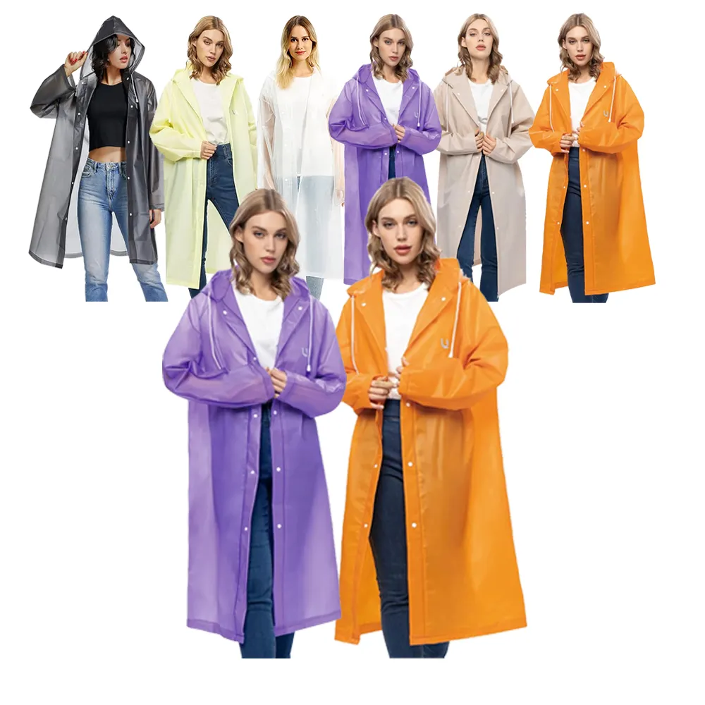 Logo personnalisé Eva veste de pluie en PU bon marché manteau pvc imperméable vêtements de pluie réutilisable mode imperméable Portable mot-clé pour femmes hommes adultes