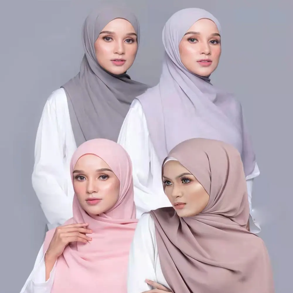 Selendang Hijab Kain Krep Sifon Lembut Premium Kustom Selendang Wanita Muslim Kualitas Tinggi Syal Sifon Korea Tebal