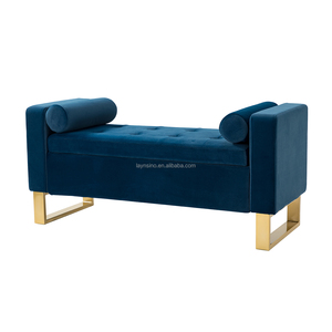 Moderne, Verstellbare, Antike Nordische Ottomane, Aufbewahrungsbank, Blaue Samtgepolsterte Bettbank, Lange Bank in Einfachem Stil - Product Image 3