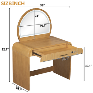 Modern Vanity Table with Touch Screen Lighted Mirror MDF Panel <b>Dressing</b> Table with Drawer for Bedroom Hotel & Living Room - Product Image 4