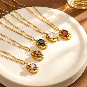 Collana con Pendente in Pietra Naturale Avvolta in Filo d'Oro, Cabochon a Goccia con Castone, Pietra Nera Marrone Bianca Arancione Viola, Gioielli Trendy da Donna - Product Image 2