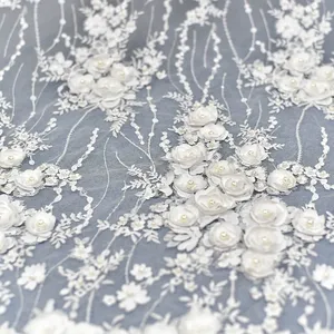 Váy cưới sang trọng sequin 3D hoa ren vải với hoa hồng tồi tàn, Váy Cô Dâu Váy cưới vải lá hoa thêu - Product Image 4