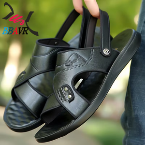 Sandalias y Chanclas para Hombre de Doble Uso, Suela Suave, Sandalias Casuales, Sandalias Planas de PU para Uso Diario con Cierre de Velcro, 1 Par - Product Image 3