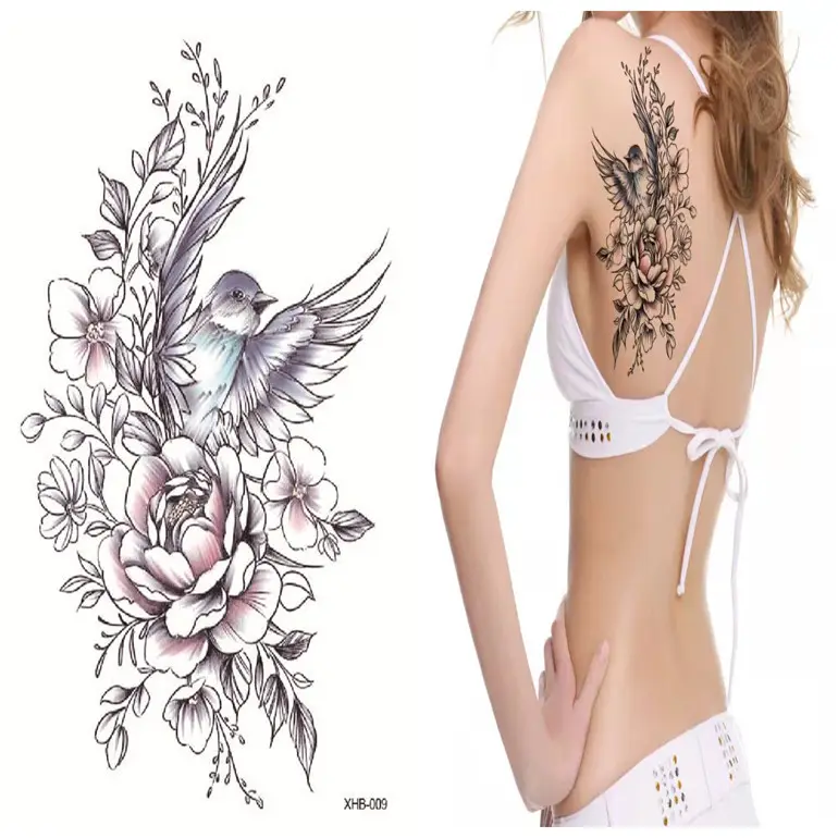 2023 Custom ized Temporäre Wasserdichte Farbe Halbarm Tattoo Aufkleber Phoenix Swallow Lotus Owl Back Blumen arm Tattoo Aufkleber