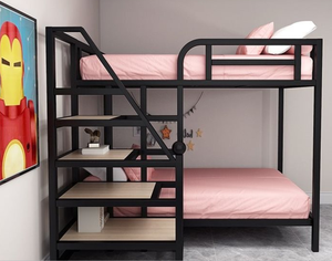 Letto a castello moderno salvaspazio con struttura in ferro, letto a soppalco per adulti (superiore/inferiore), con tavolo sospeso, ideale per famiglie piccole - Product Image 6