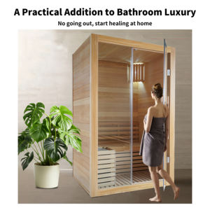 Sauna en bois massif pour 2 personnes YEETE - Cabine de vapeur mobile avec fenêtre en travers et système humide/sec pour la maison/la villa - Product Image 4