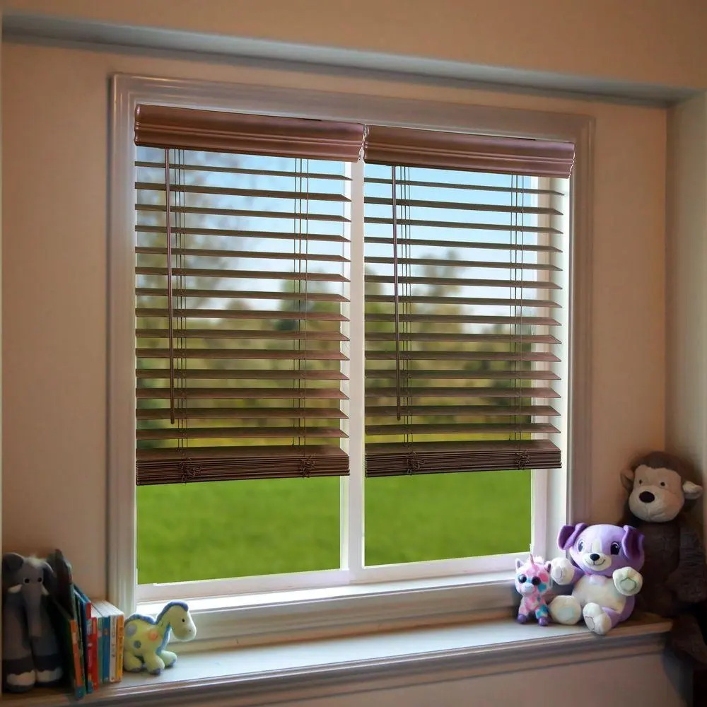 New popular cordless handle with wooden blinds louver curtains and wooden shade slat