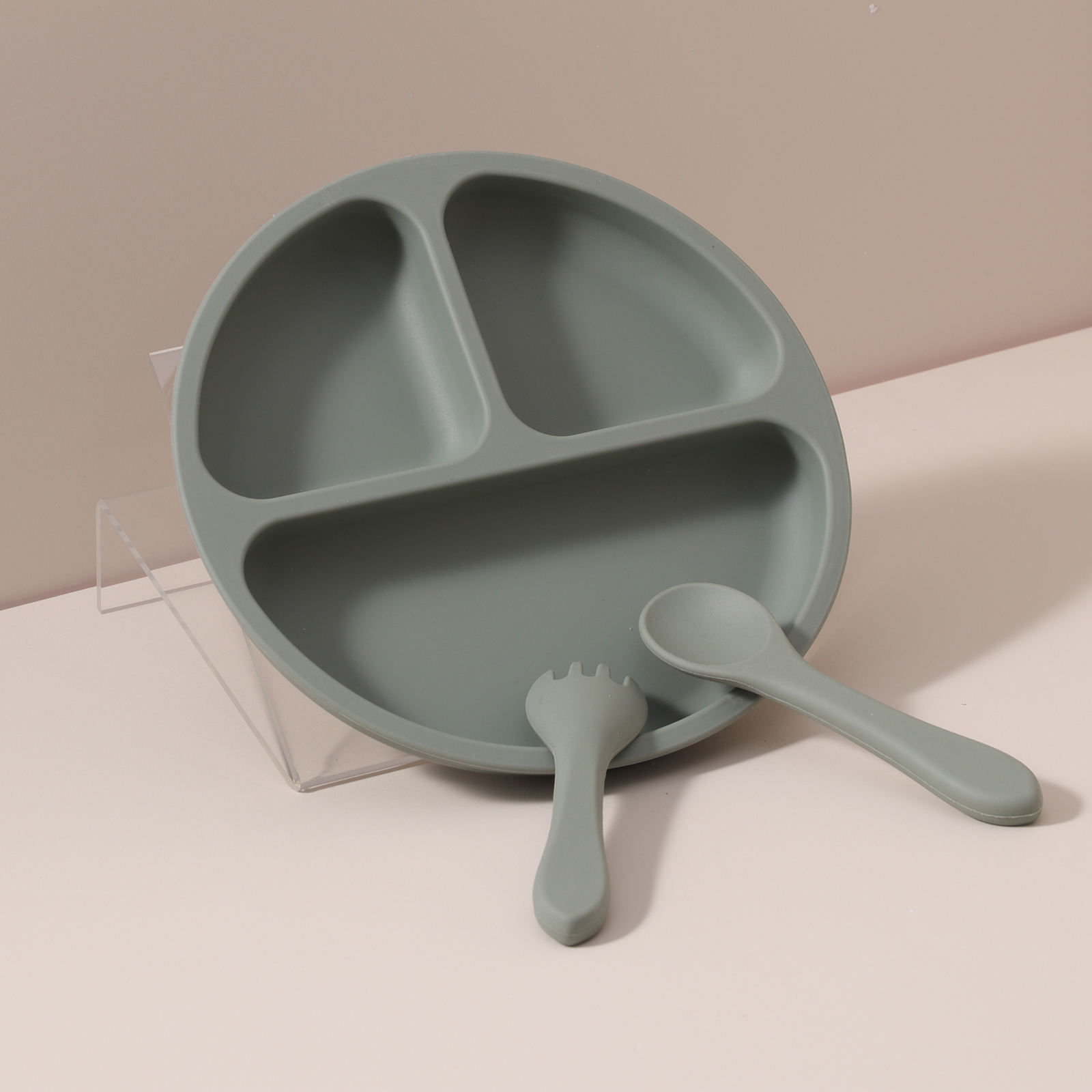 Plate with Spoon Frok Set | Sage