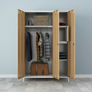 Armadio Moderno in Metallo e Acciaio con 3 <span class=keywords><strong>Ante</strong></span> Scorrevoli in Legno, Cassetti e Ripiani, Bianco, per Camera da Letto - Product Image 3