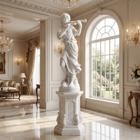 Statue de fille jouant du violon en marbre blanc naturel sculpté à la main, sculpture de dame jouant du violon avec socle en colonne