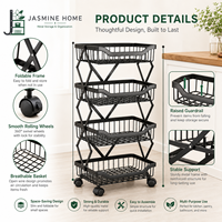 Chariot de rangement pliable moderne à 4 niveaux avec roulettes, en métal fin, pour l'organisation domestique, OEM ODM, vente en gros
