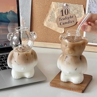 Taza de Vidrio con Forma de Oso Adorable de 320 ml, Taza de Vidrio Creativa con Diseño de Oso de Dibujos Animados para Café, Leche, Jugo, Bebidas Heladas, Hogar, Fiestas