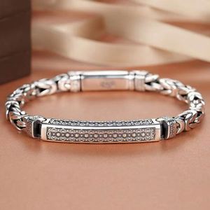Silver Plated <b>Men</b> Bracelet Chinese Vintage Punk Cuban Chain Woven Bare Riding Whip Chain Bracelet <b>for</b> <b>Men</b> - Product Image 1