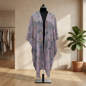 Robe longue ample en mousseline de soie à imprimé floral, col en V, manches trois quarts, style bohème d'été - Product Image 3